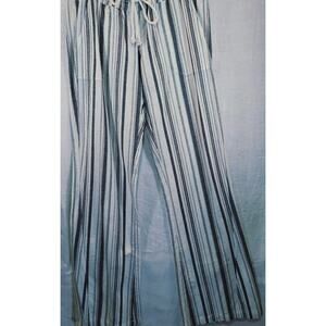 Roxy Sz Large Linen Stripe Draw String Relaxed Fit Flare Leg Pant Beach Boho